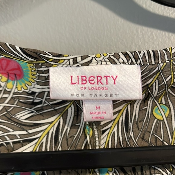 Liberty of London Shirt Women’s M Peacock‎ Feather Peplum 3/4 Sleeve Ruffle Top - Picture 2 of 5